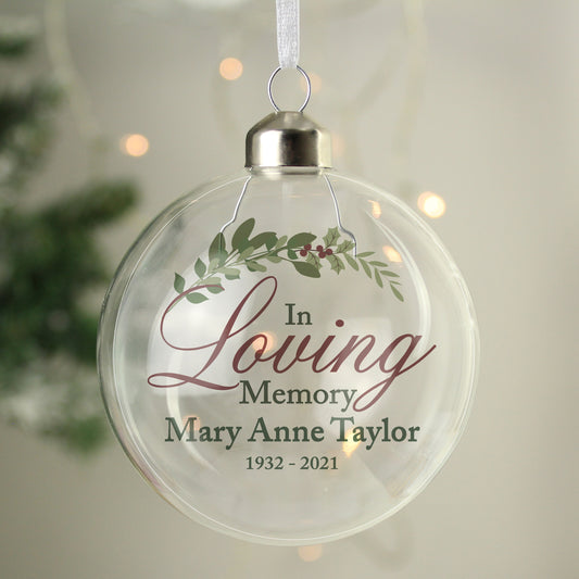 Personalised 'In Loving Memory' Christmas Glass Bauble
