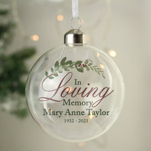 Personalised 'In Loving Memory' Christmas Glass Bauble