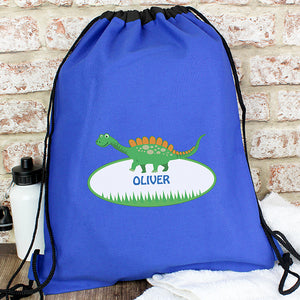 Personalised Dinosaur Blue Swim, Gym or Kit Bag