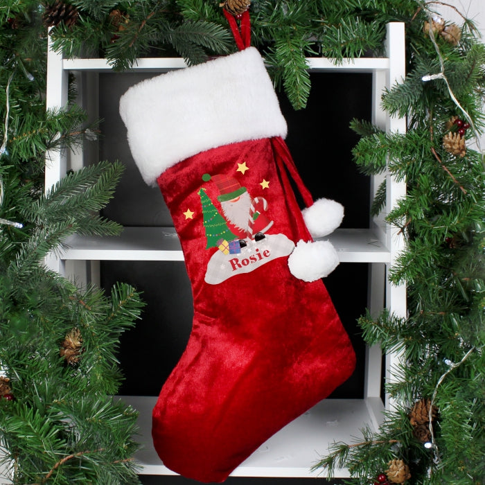 Personalised Tartan Santa Red Christmas Stocking