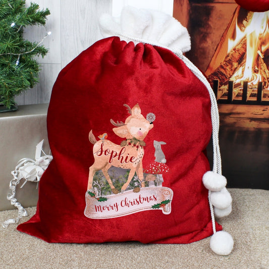 Personalised Deer Pom Pom Christmas Sack