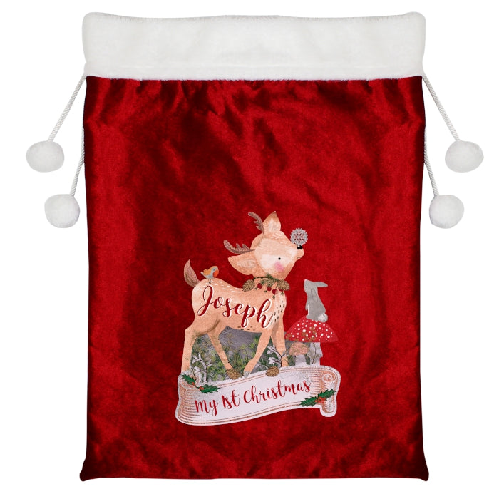 Personalised Deer Pom Pom Christmas Sack