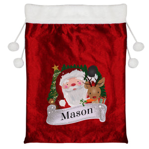 Personalised Santa plus Rudolph Red Christmas Sack