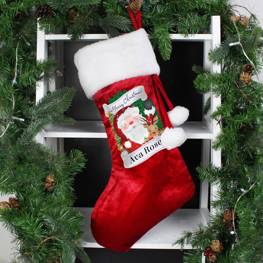 Personalised Santa & Rudolph Red Christmas Stocking