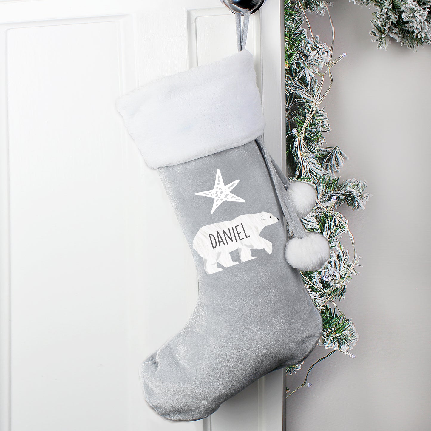 Personalised Adult or Baby Polar Bear Luxury  Silver Grey Christmas Stocking