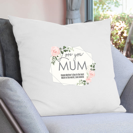 Personalised 'Love You' Abstract Rose Cream Cushion