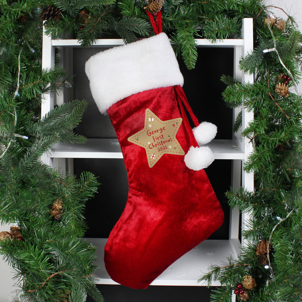 Personalised Star 'First Christmas' Red Christmas Stocking