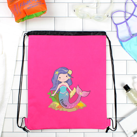 Personalised Pink Mermaid Swimming, Gym or Kit Bag