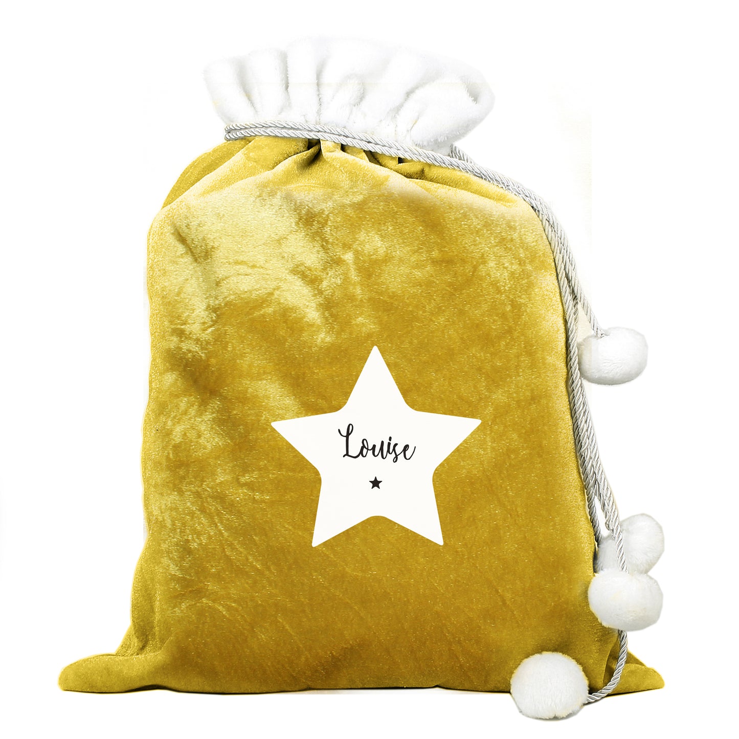 Personalised Gold Luxury Pom Pom Christmas Sack - Star Design