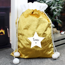 Personalised Gold Luxury Pom Pom Christmas Sack - Star Design