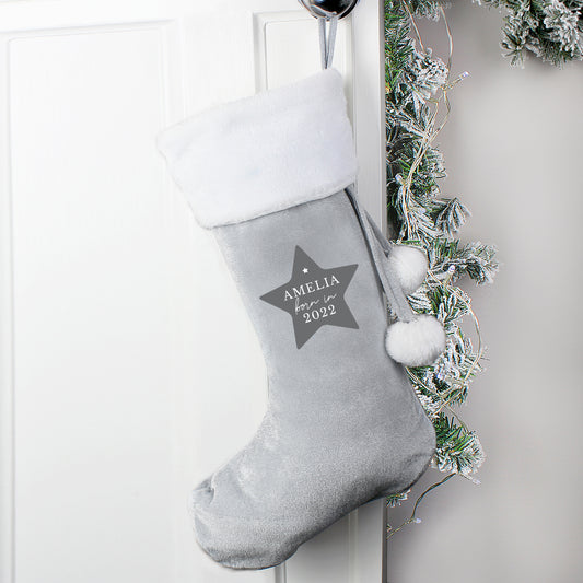 Personalised 'Born In....' Silver Grey Stocking