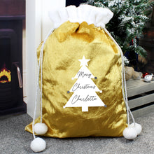 Personalised Christmas Tree Gold Luxury Pom Pom Sack