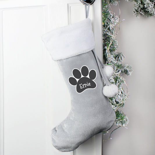 Personalised Paw Print Silver Grey Stocking - Perfect for Pets or People!