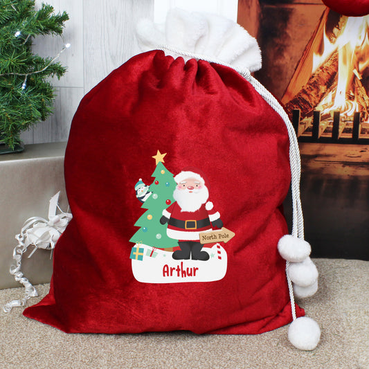 Personalised Santa Luxury Pom Pom Red Christmas Sack