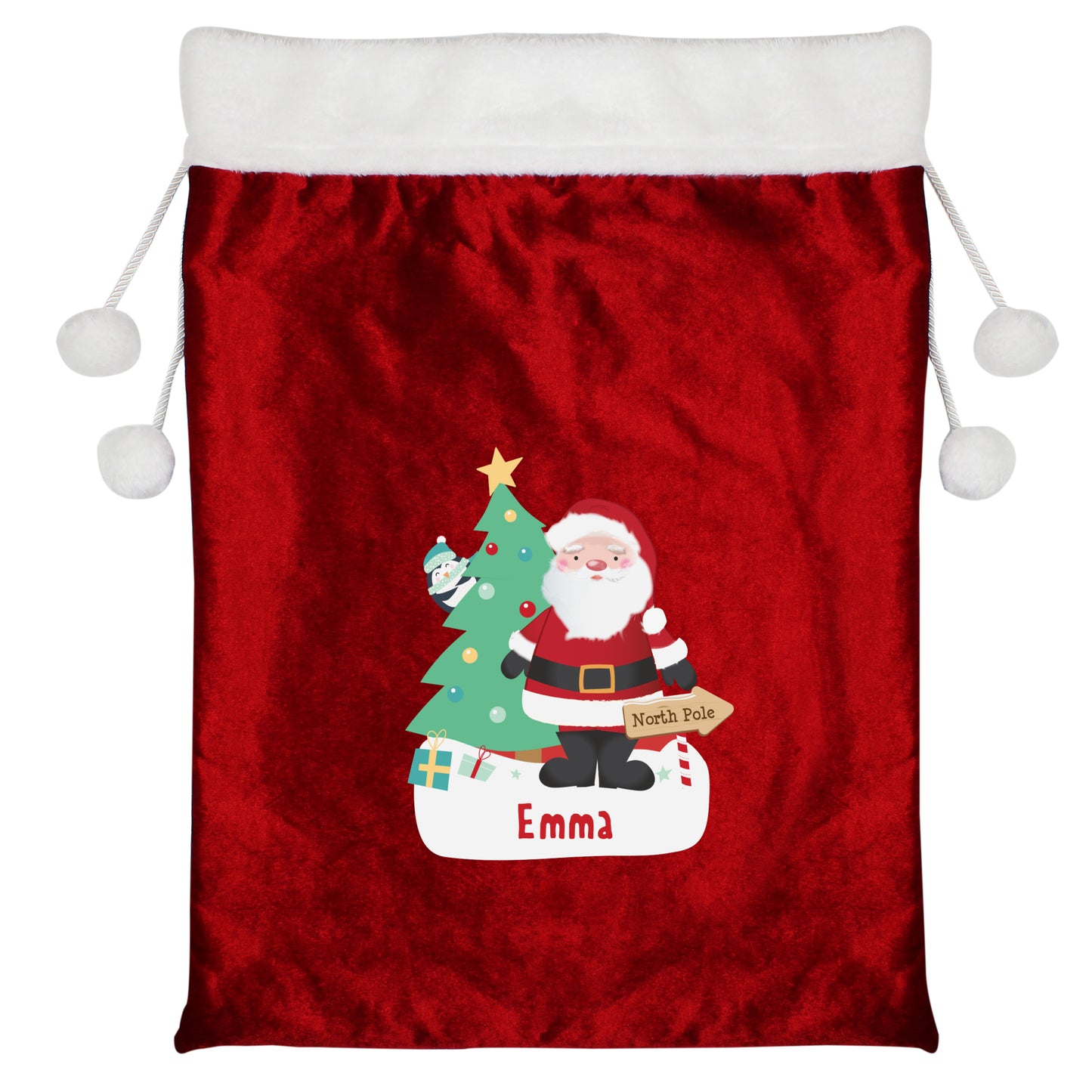 Personalised Santa Luxury Pom Pom Red Christmas Sack