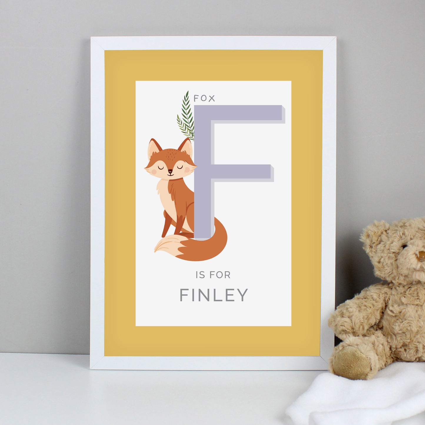Personalised Animal Alphabet White Framed Print - A3
