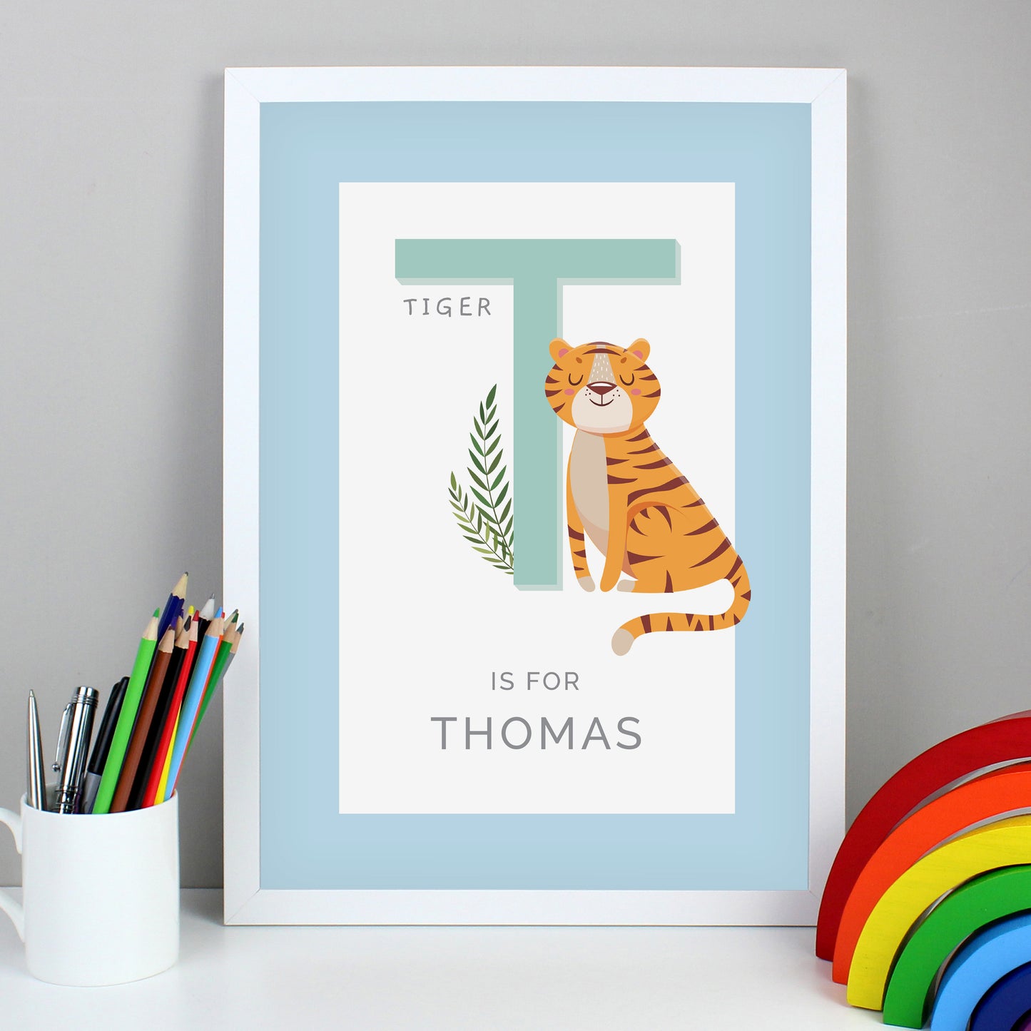 Personalised Animal Alphabet White Framed Print - A3