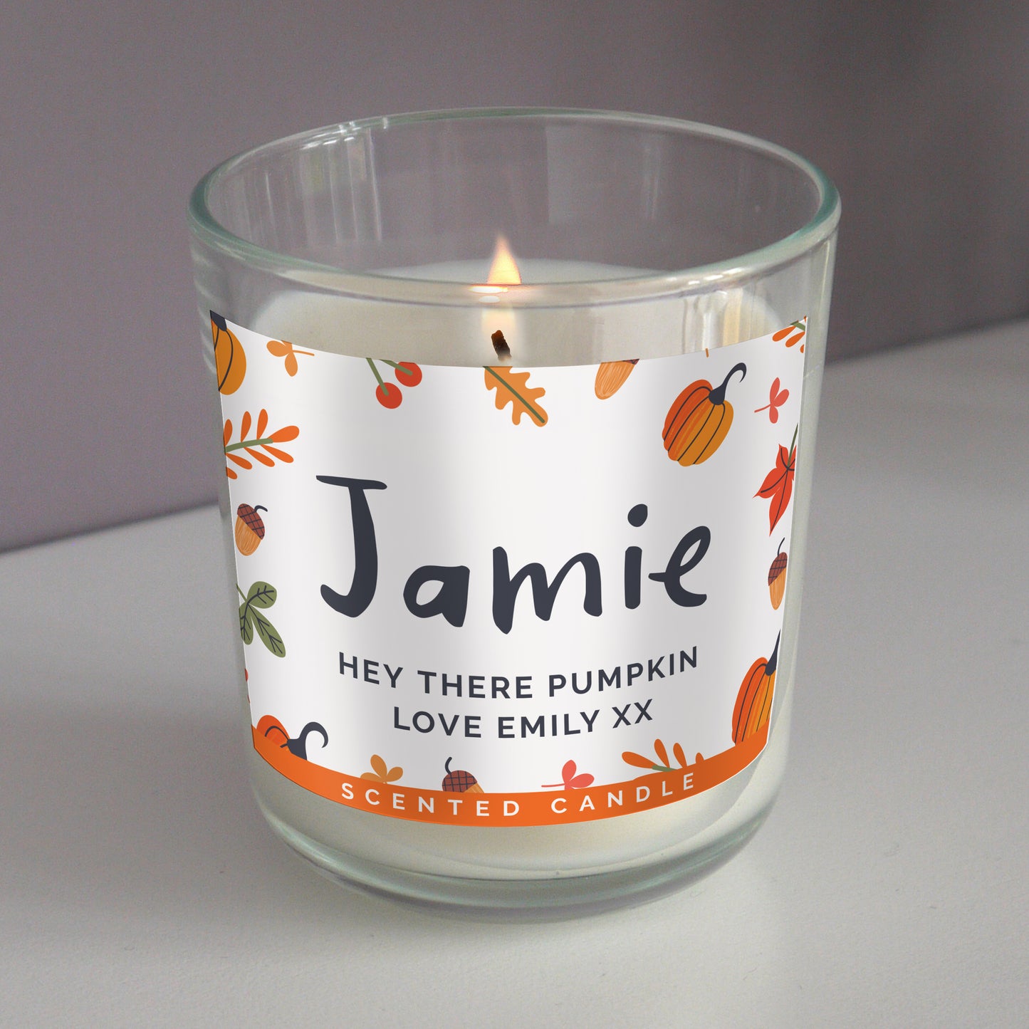 Personalised Pumpkin Scented Jar Candle (perfect for Halloween)