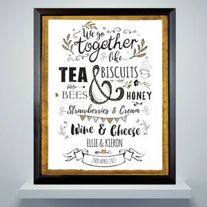 Personalised We Go Together Like... Black Framed Poster Print - Ideal for Weddings, Anniversaries and Valentine's Day