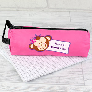 Personalised Monkey Pencil Case - Pink or Blue