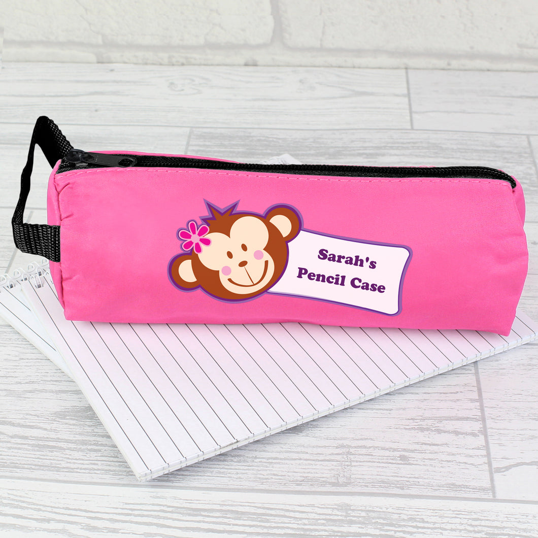 Personalised Monkey Pencil Case - Pink or Blue