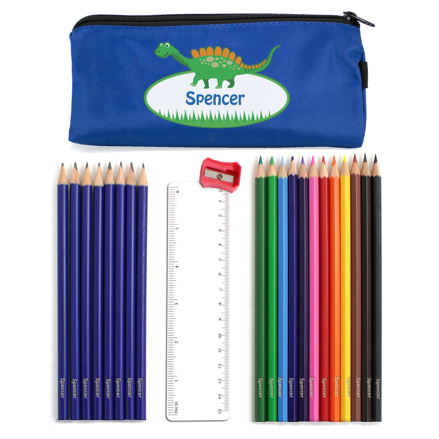 Personalised Blue Dinosaur Pencil Case plus Stationary