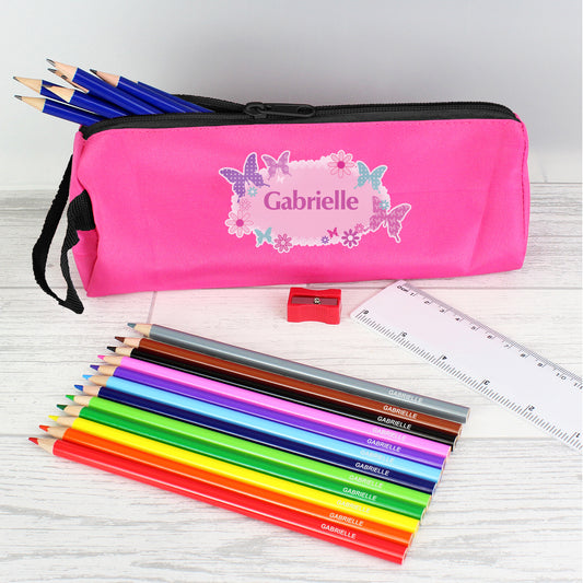 Personalised Pink Butterfly Pencil Case plus Stationary