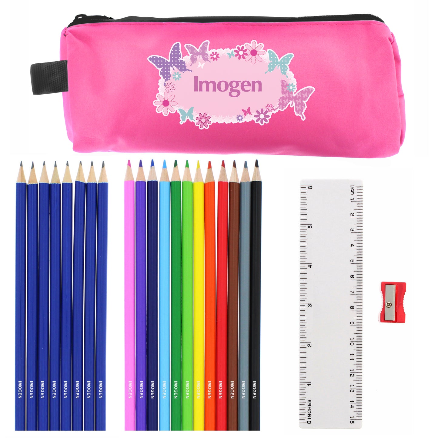 Personalised Pink Butterfly Pencil Case plus Stationary