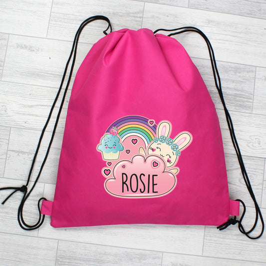 Personalised Pink Cute Bunny Swim / Gym / Kit Bag