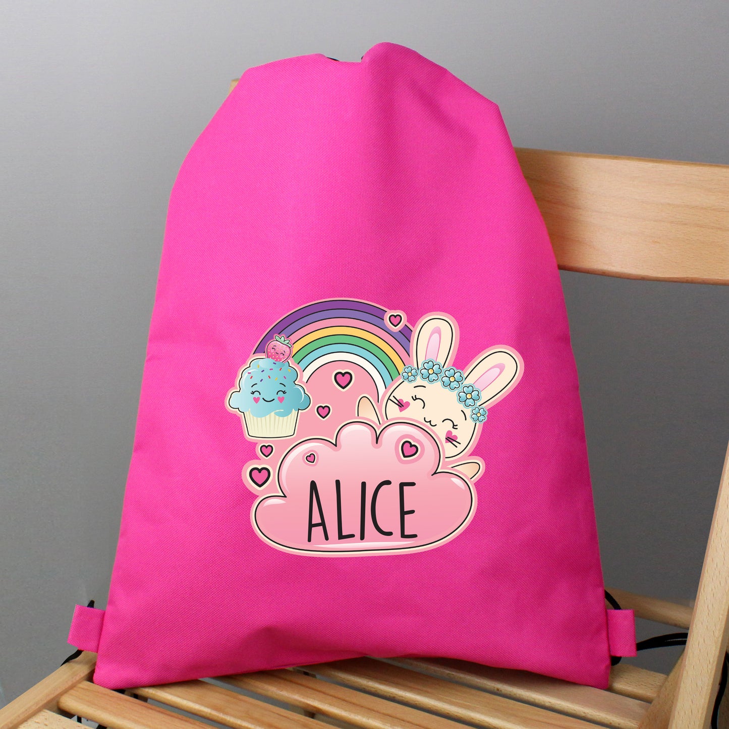 Personalised Pink Cute Bunny Swim / Gym / Kit Bag