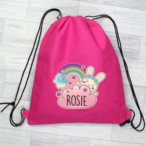 Personalised Pink Cute Bunny Swim / Gym / Kit Bag