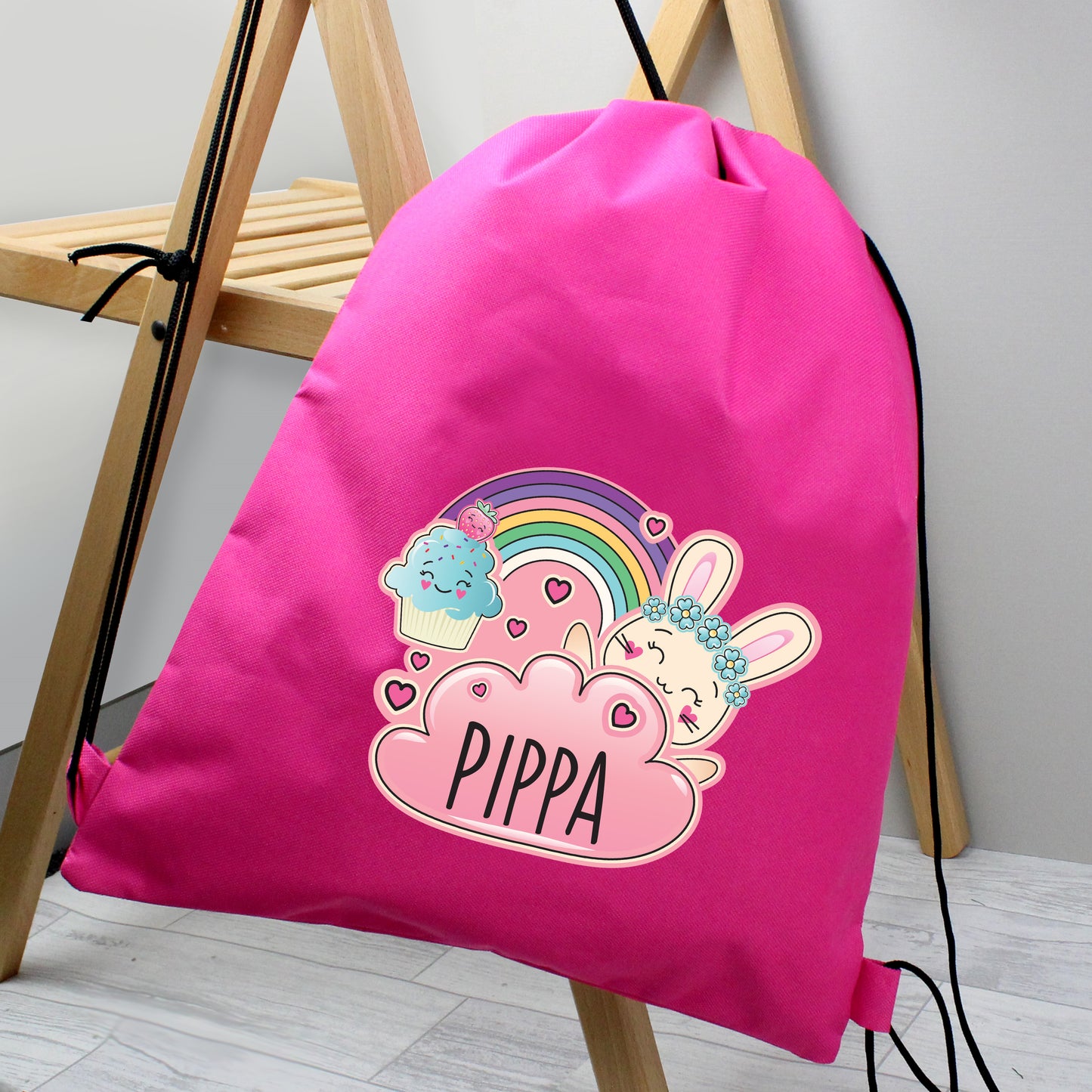 Personalised Pink Cute Bunny Swim / Gym / Kit Bag