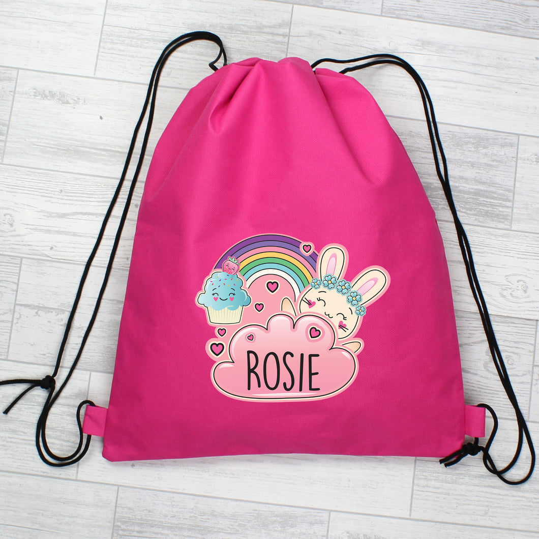 Personalised Pink Cute Bunny Swim / Gym / Kit Bag