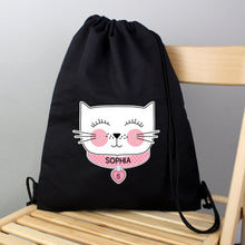 Personalised Cute Cat Black Swim / Gym / Kit Bag