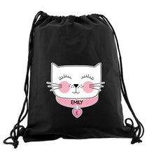 Personalised Cute Cat Black Swim / Gym / Kit Bag