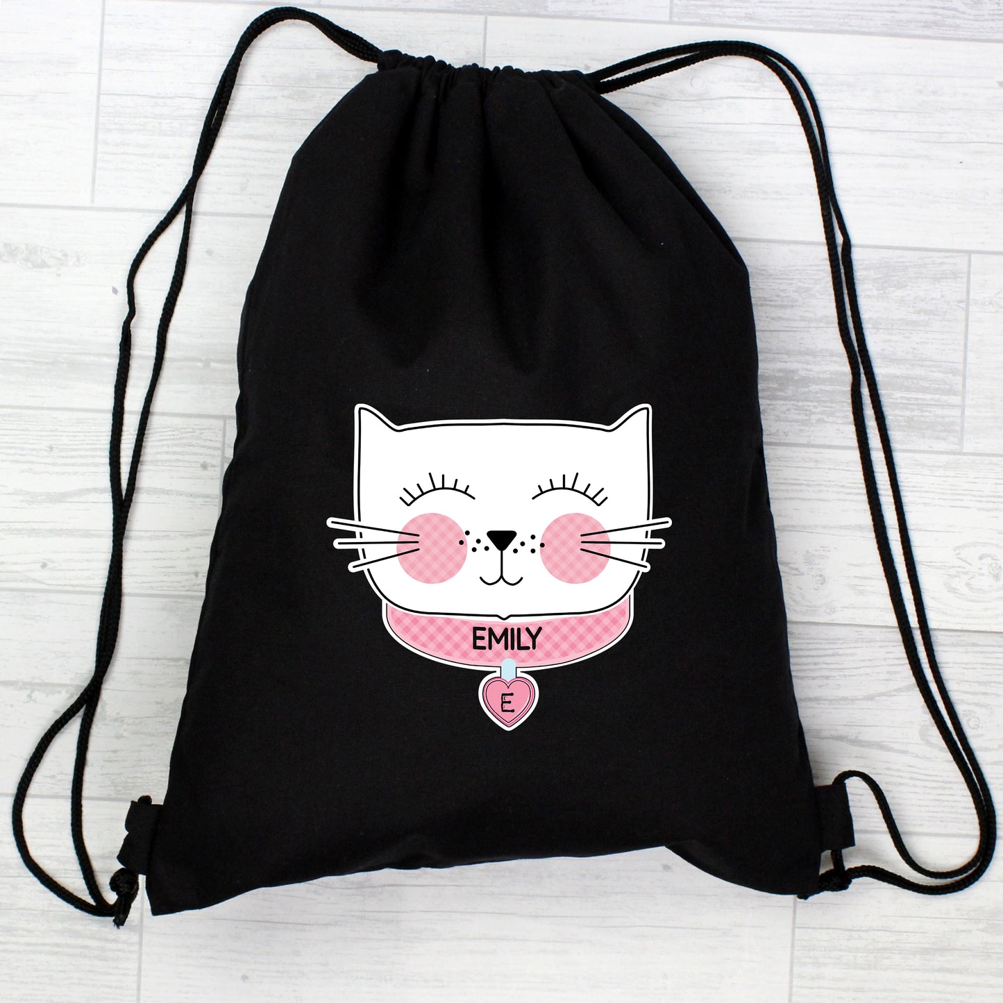 Personalised Cute Cat Black Swim / Gym / Kit Bag