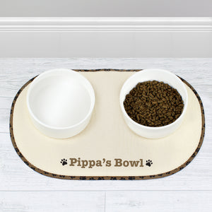 Personalised Brown Paw Print Pet Bowl Placemat (Microfiber)