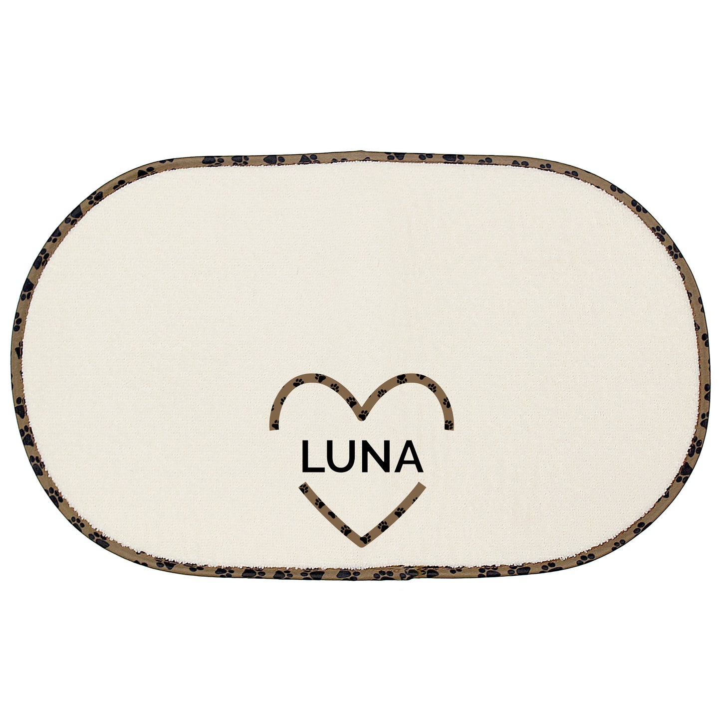 Personalised Brown Love Heart Pet Bowl Placemat (Microfiber)