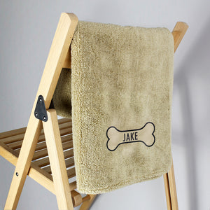Personalised Bone Brown Microfiber Pet Towel