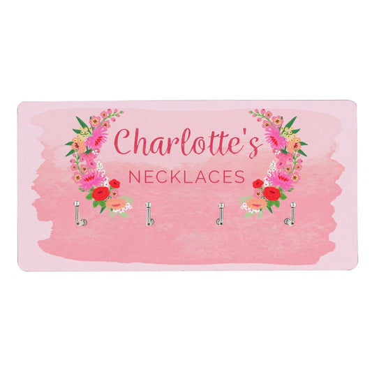 Personalised Wooden Floral Watercolour Jewellery Hook Hanger