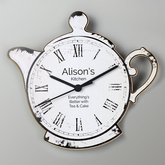 Personalised Teapot Shape Wooden Clock