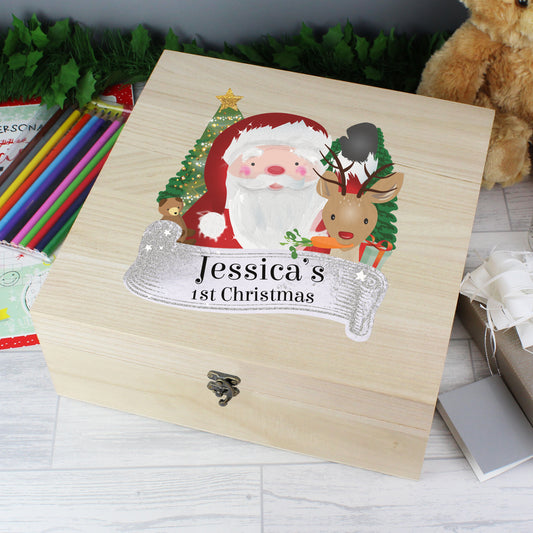 Personalised Santa and Rudolph Large Wooden Christmas Eve Box
