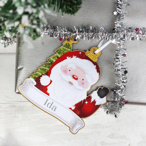 Personalised Colourful Christmas Characters Wooden Hanging Decorations - Set of Four