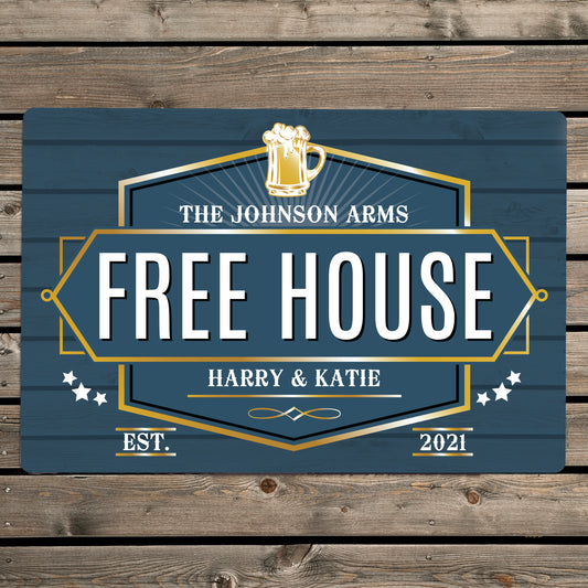 Personalised Free House Metal Sign - Blue