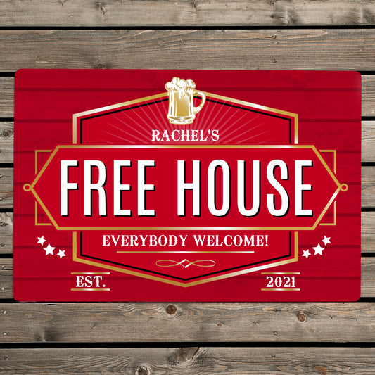 Personalised Free House Metal Sign - Red