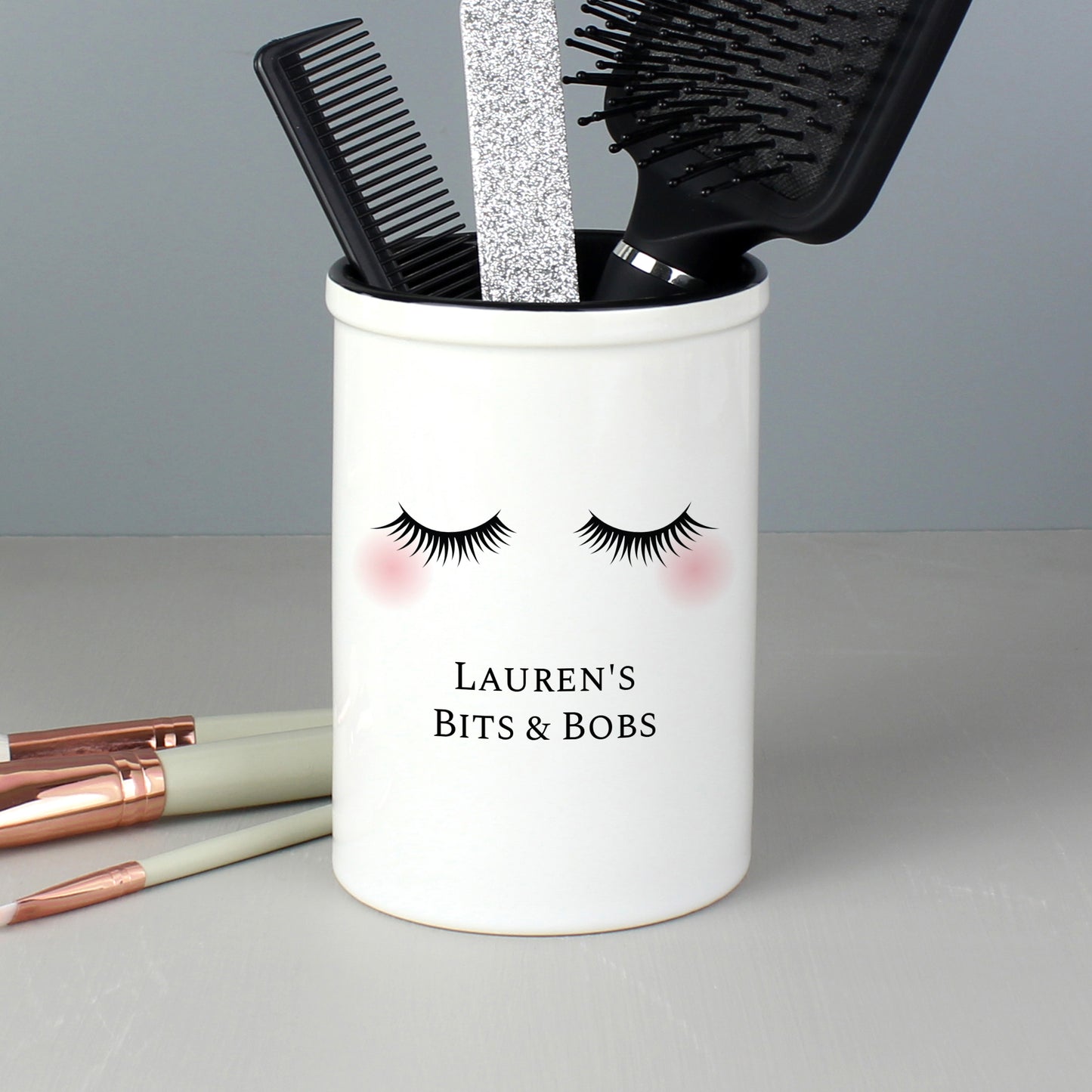 Personalised Eyelashes Tall Ceramic Storage Pot