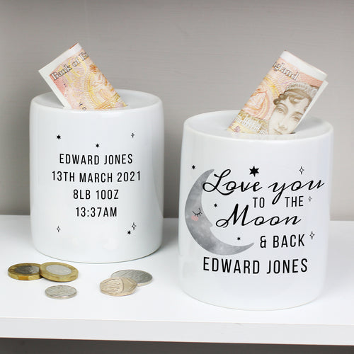 Personalised 'To the Moon and Back' Ceramic Money Box