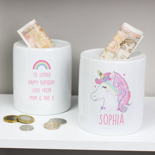 Personalised Unicorn Ceramic Money Box