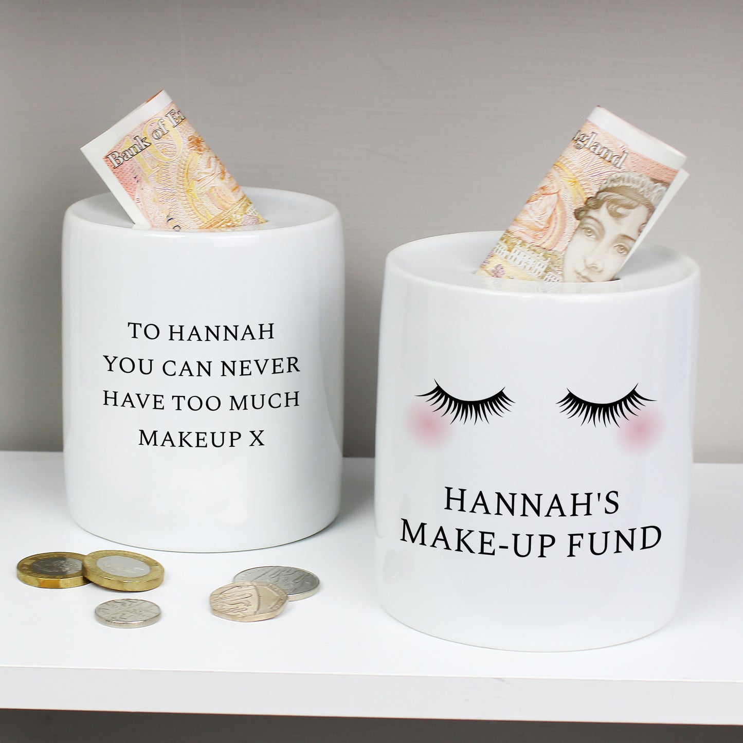 Personalised Eyelash Design Ceramic Money Box