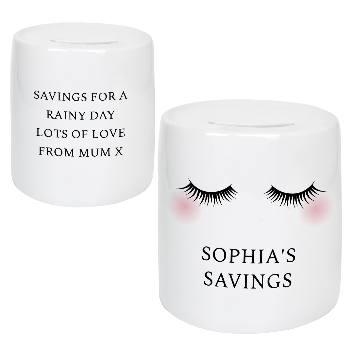 Personalised Eyelash Design Ceramic Money Box